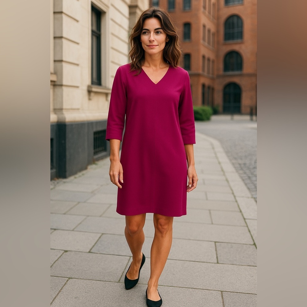 Chicos magenta v-neck 3/4 sleeve shift dress